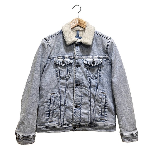 Abercrombie Kids Sherpa Lined Denim Jean Jacket 13/14 Boys Unisex Button Closure - Picture 1 of 12